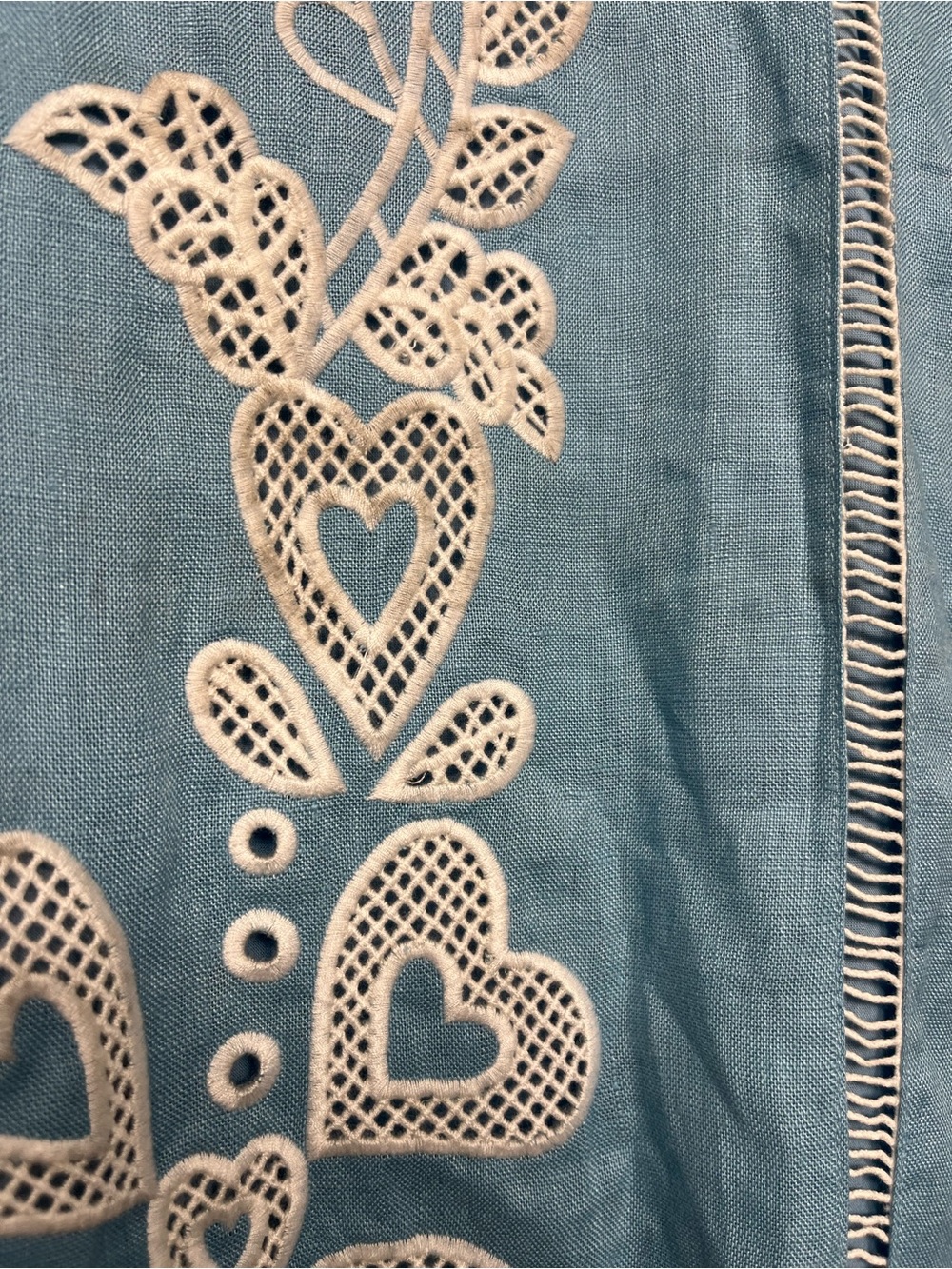FARM Rio NWT Light Blue Linen Embroidery Short Sleeve Midi Dress Women’s Size XL - Picture 8 of 12
